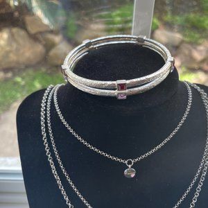 3 ITEMS VTG Dainty silver tone chain with three pendants and 2 silver bracelets
